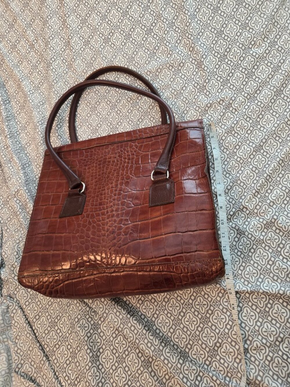 Two Bar West Vintage Brown Crocodile Satchel Top Handle Bag - Picture 2 of 5